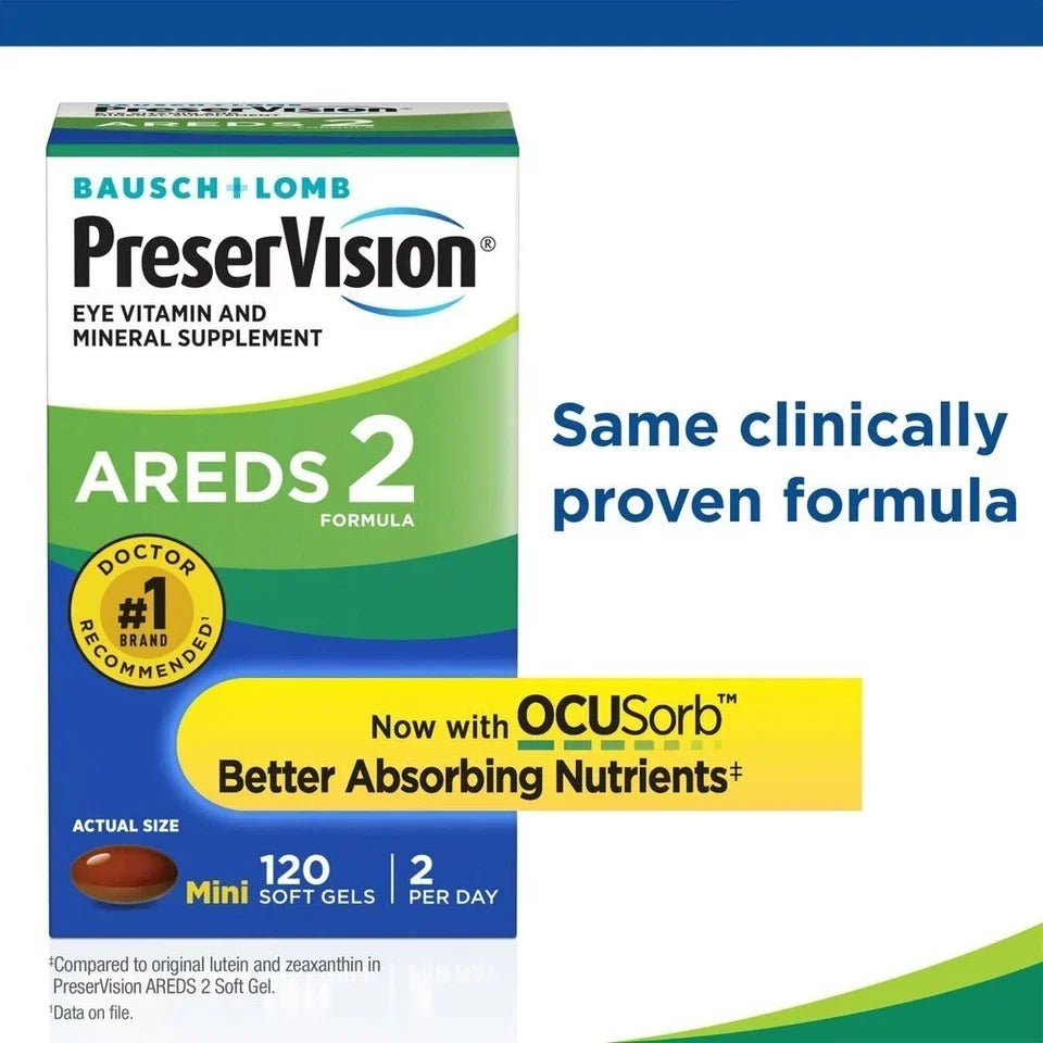 PreserVision Areds 2 Formula Eye Vitamin & Mineral Supplement Soft-Gels, 120 Ct Fit And Glow