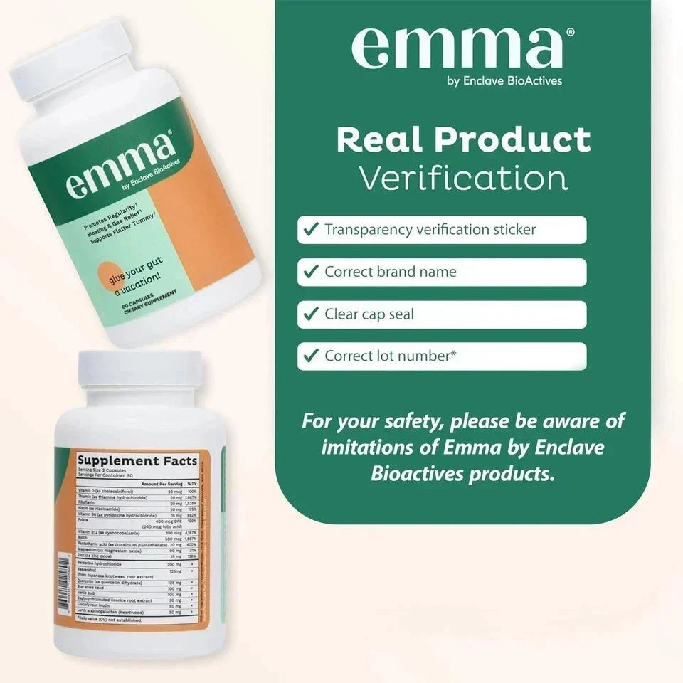 Emma Gut Health Supplement 60 Capsules for Bloating Relief & Leaky Gut++ Fit And Glow